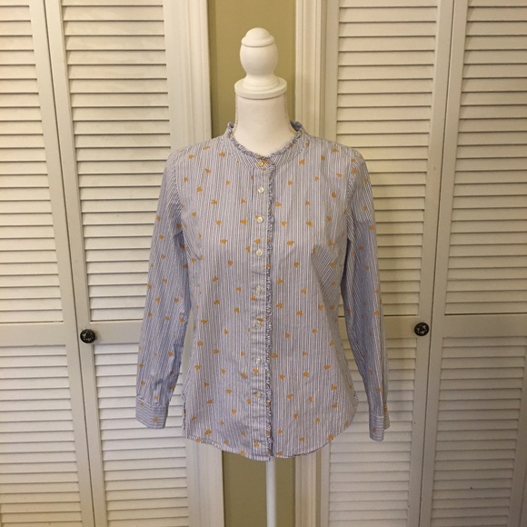 Talbots Ruffle Trim Striped Cotton Top with Heart Print Size S - Picture 2 of 9